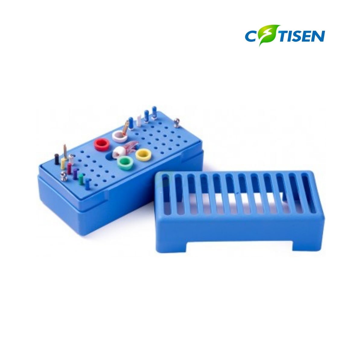 Endobox - Poly Carbon Mavi  (Frez, Eğe için, 48 delikli, 4 Hazneli)