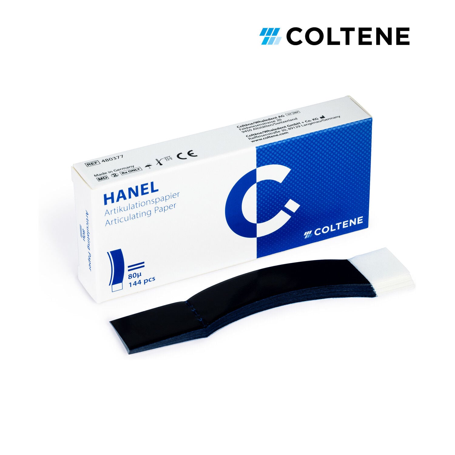 Coltene Hanel artikülasyon kağıdı 80 µ, C-form, 144 yaprak, mavi