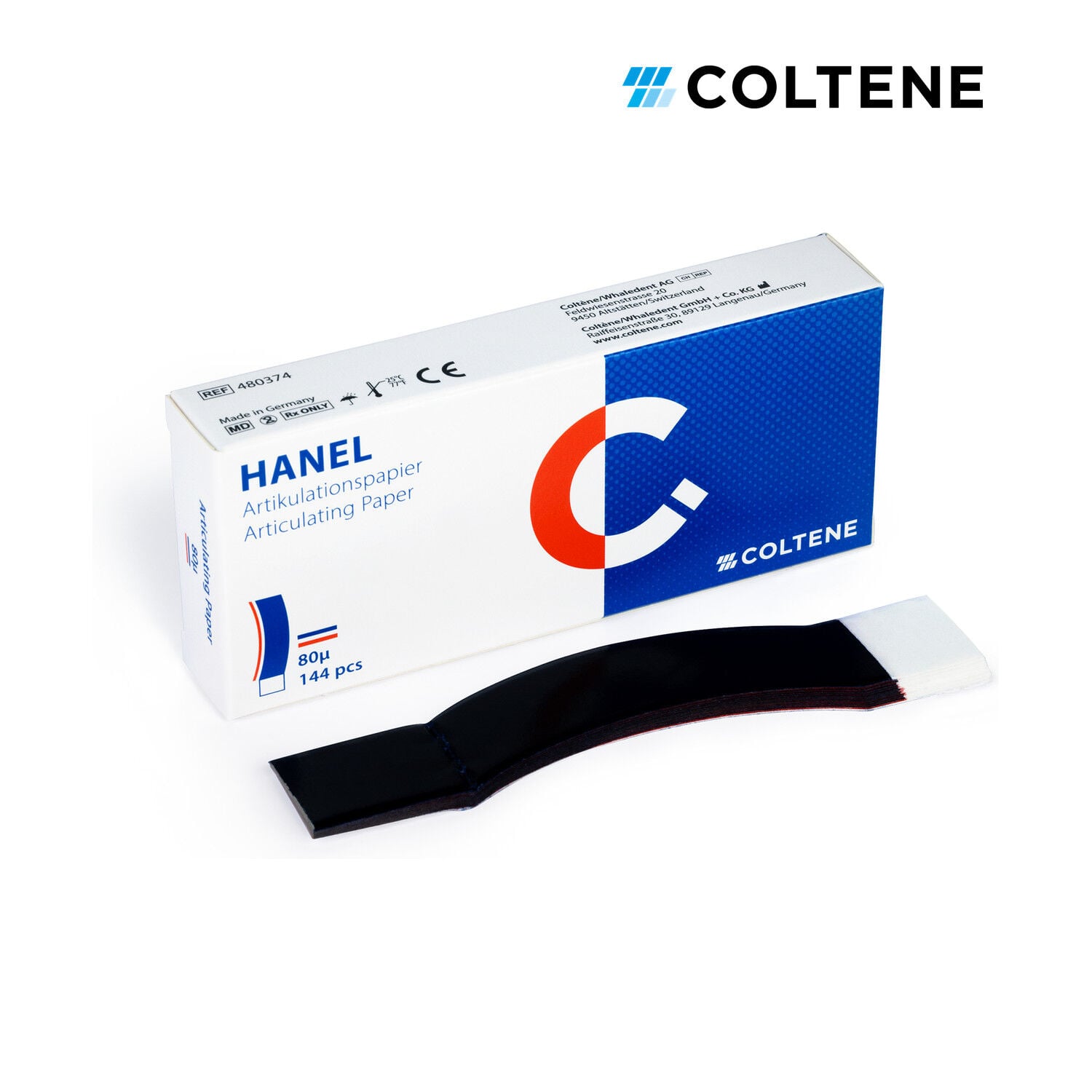 Coltene Hanel artikülasyon kağıdı 80 µ, C-form, 144 yaprak, mavi / kırmızı