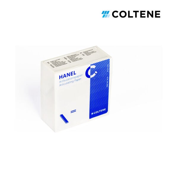 Coltene Hanel artikülasyon kağıdı 200 µ, mavi, 18 × 50 mm şerit, 300 yaprak (yakın çekim)