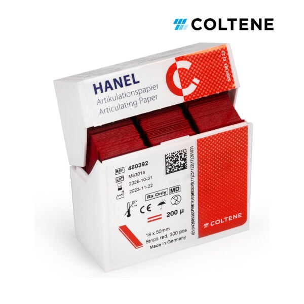 Coltene Hanel artikülasyon kağıdı 200 µ, kırmızı, 18 × 50 mm şerit, 300 yaprak