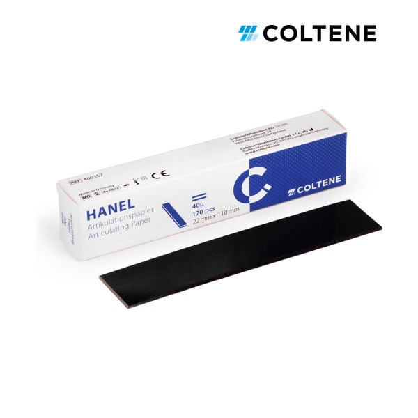 Coltene Hanel artikülasyon kağıdı 40 µ, 22 × 110 mm şerit, 120 yaprak, mavi