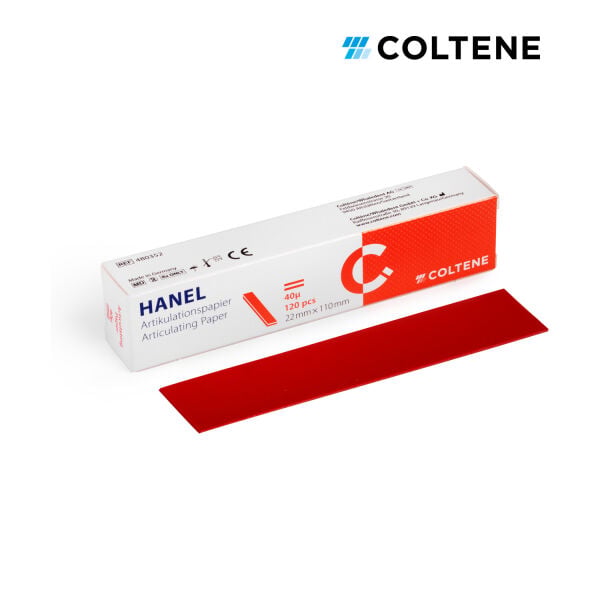 Coltene Hanel artikülasyon kağıdı 40 µ, 22 × 110 mm şerit, 120 yaprak, kırmızı