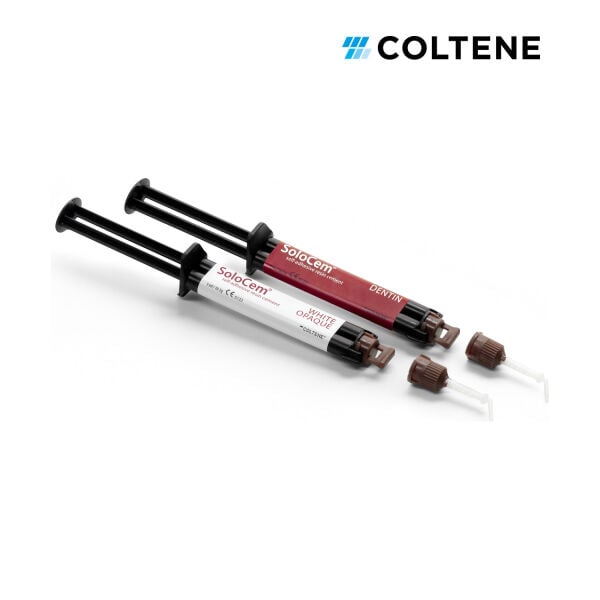 Coltene SoloCem self-adeziv rezin siman şırıngaları, Dentin ve White Opaque renkleri