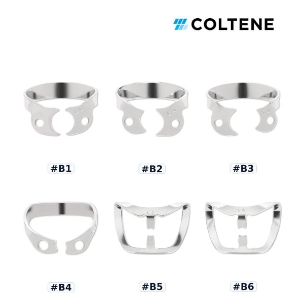 Coltene Brinker Rubber Dam Klempi — eğimli çeneli numara seçenekleri