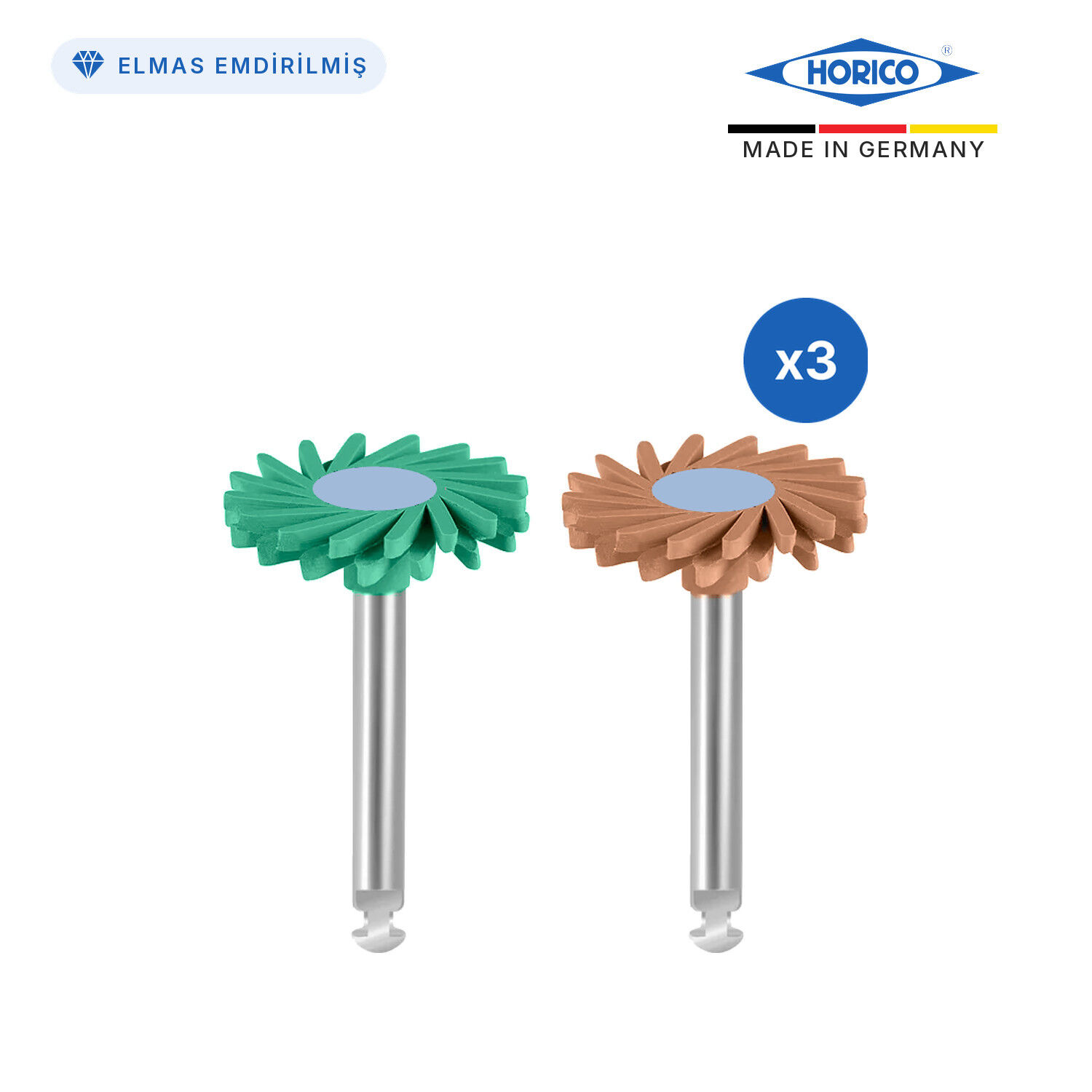Horico Lamello Zirkonya Parlatma Lastiği, 6'lı set, her aşamadan 3 adet (6W9549ZR-MIX)