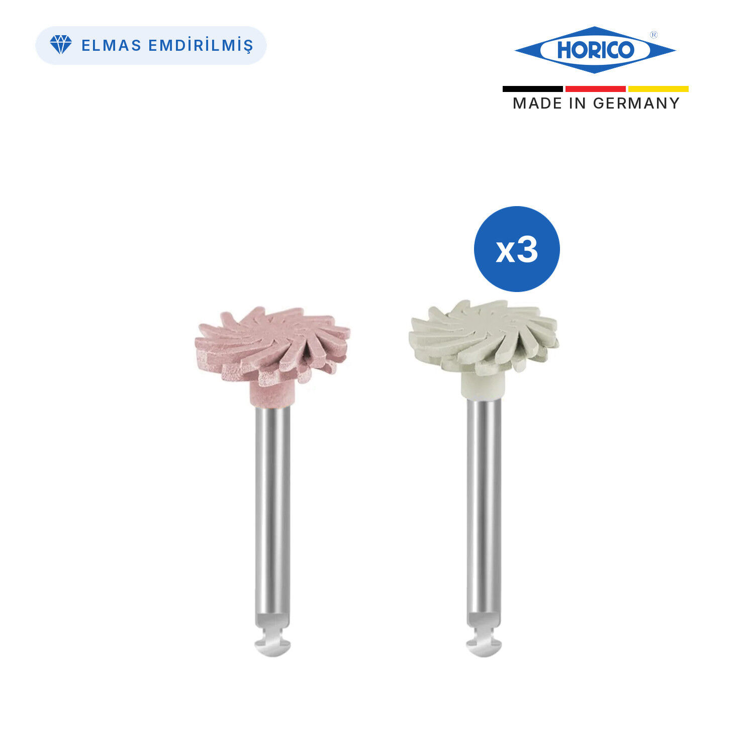 Horico Lamello Kompozit Parlatma Lastiği Mini, 6'lı set (3 orta + 3 parlatma)