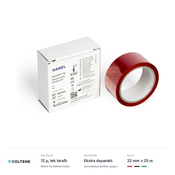Coltene Hanel OccluFoil+ oklüzyon folyosu 12 µ, tek taraflı, 22 mm × 25 m