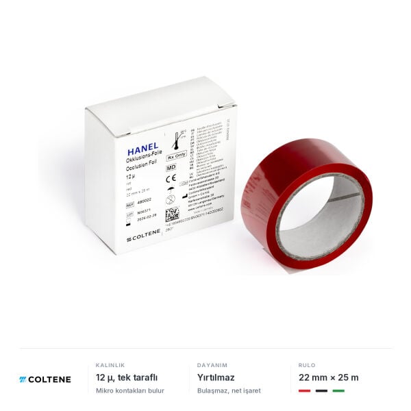 Coltene Hanel oklüzyon folyosu 12 µ, tek taraflı, 22 mm × 25 m