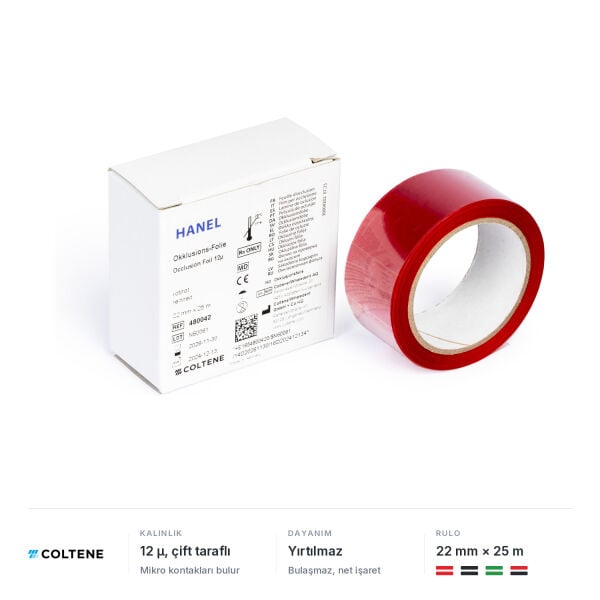 Coltene Hanel oklüzyon folyosu 12 µ, çift taraflı, 22 mm × 25 m