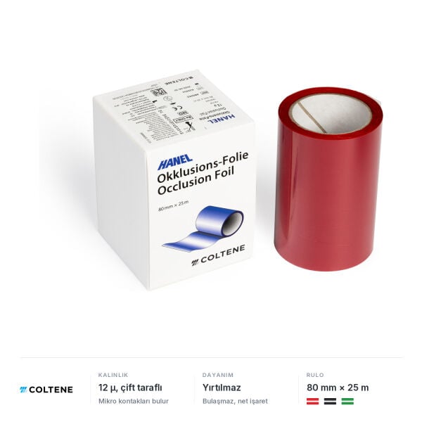 Coltene Hanel oklüzyon folyosu 12 µ, çift taraflı, 80 mm × 25 m
