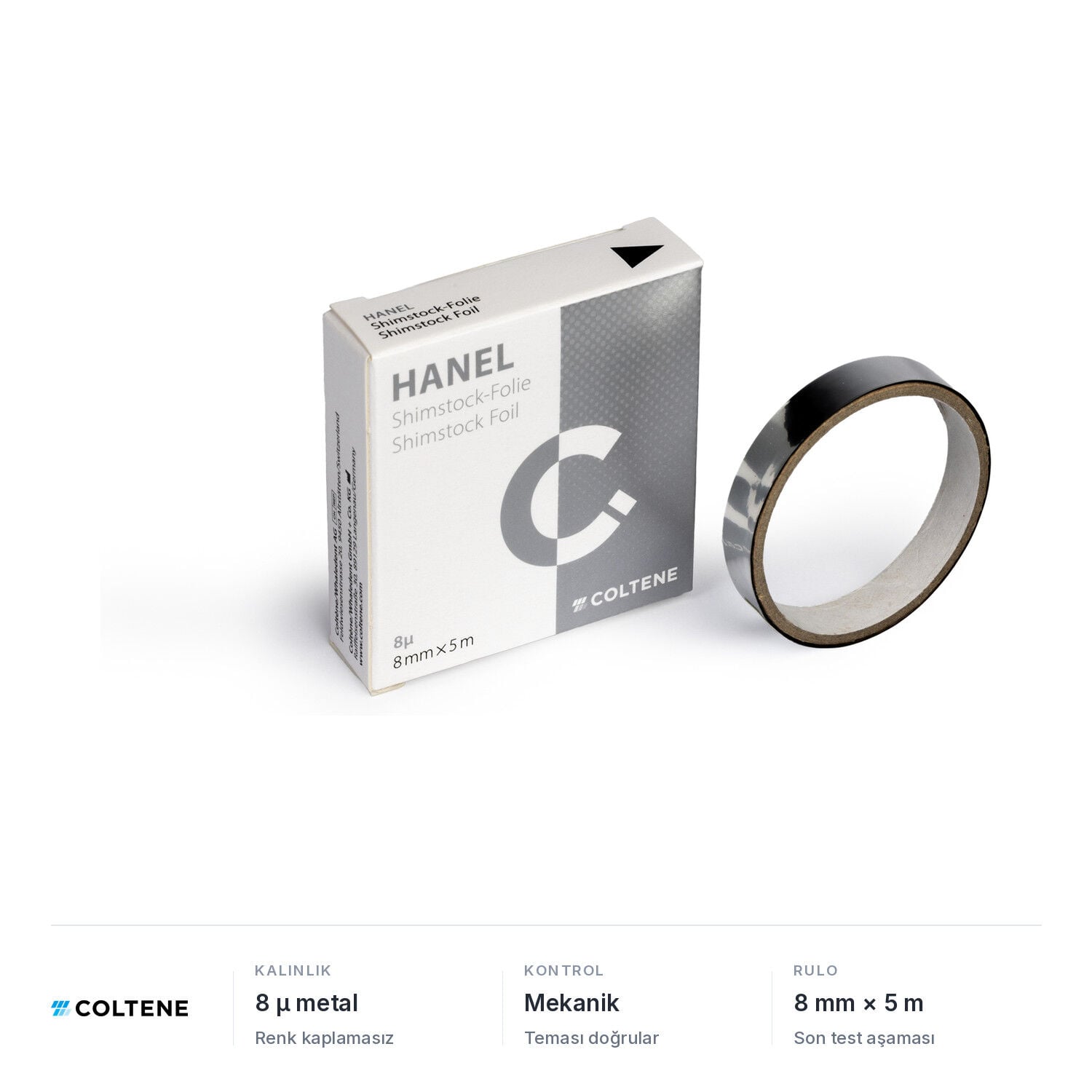 Coltene Hanel Shimstock folyosu 8 µ, 8 mm × 5 m