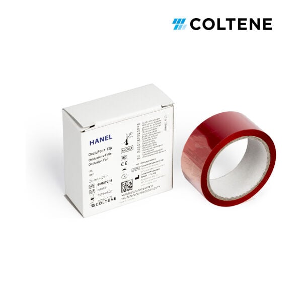 Coltene Hanel OccluFoil+ oklüzyon folyosu 12 µ, tek taraflı, 22 mm × 25 m, kırmızı