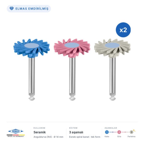 Horico Lamello Seramik Parlatma Lastiği, anguldurva, Ø 14 mm, elmas emdirilmiş, 6'lı set