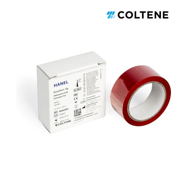 Coltene Hanel OccluFoil+ oklüzyon folyosu 12 µ, çift taraflı, 22 mm × 25 m, kırmızı
