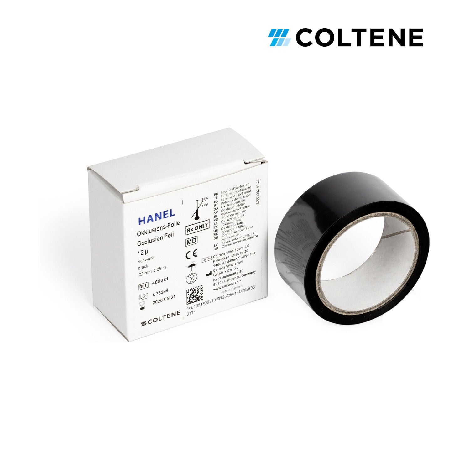 Coltene Hanel oklüzyon folyosu 12 µ, tek taraflı, 22 mm × 25 m, siyah