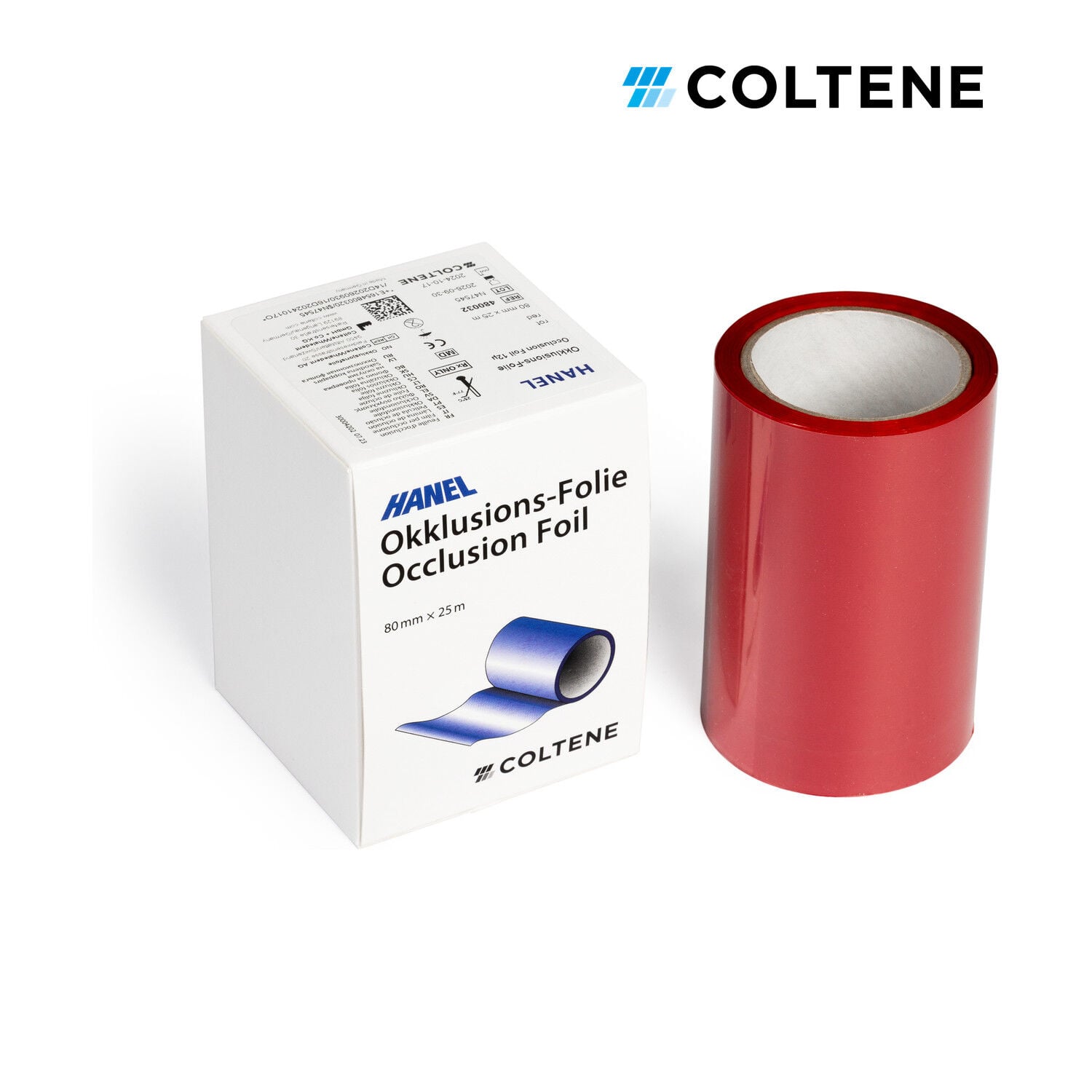 Coltene Hanel oklüzyon folyosu 12 µ, tek taraflı, 80 mm × 25 m, kırmızı
