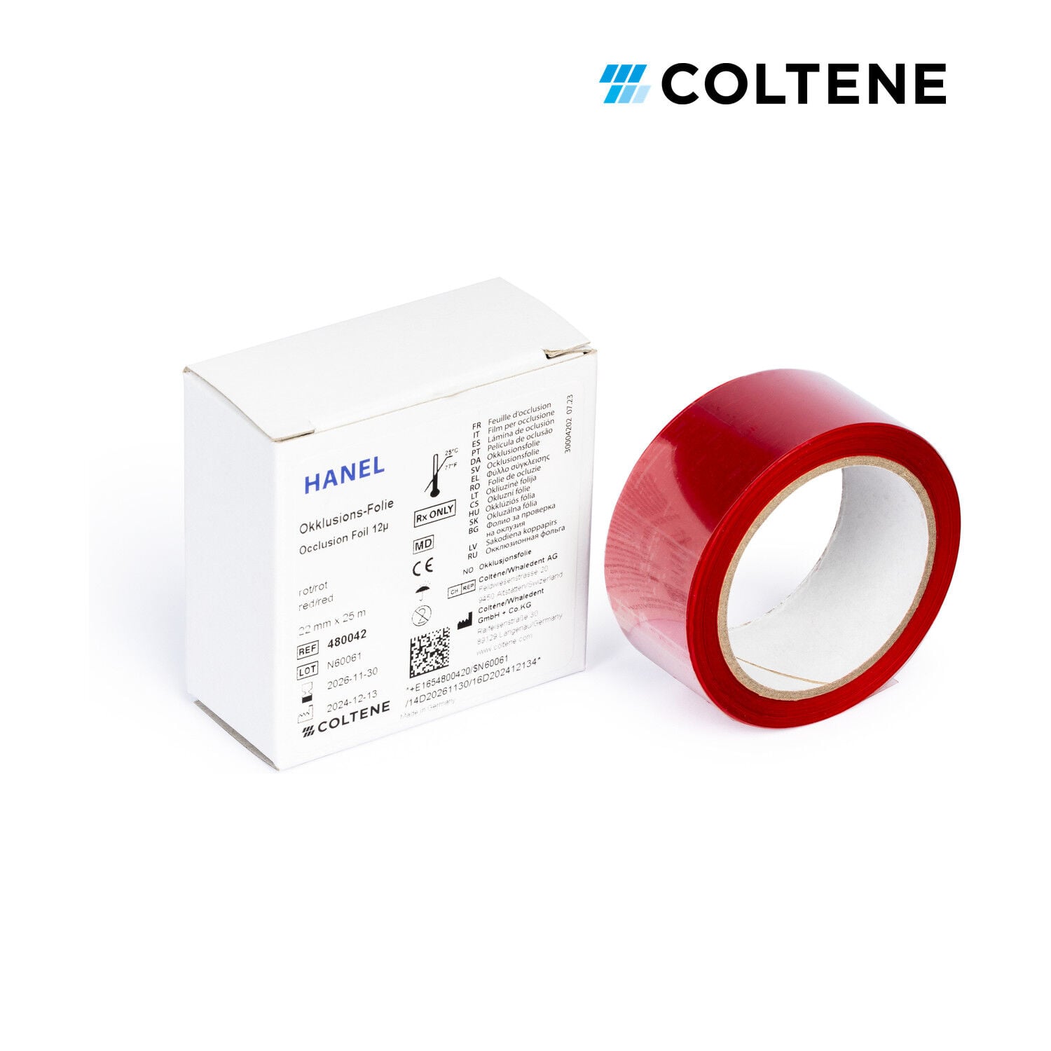 Coltene Hanel oklüzyon folyosu 12 µ, çift taraflı, 22 mm × 25 m, kırmızı