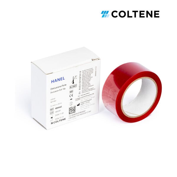 Coltene Hanel oklüzyon folyosu 12 µ, çift taraflı, 22 mm × 25 m, kırmızı