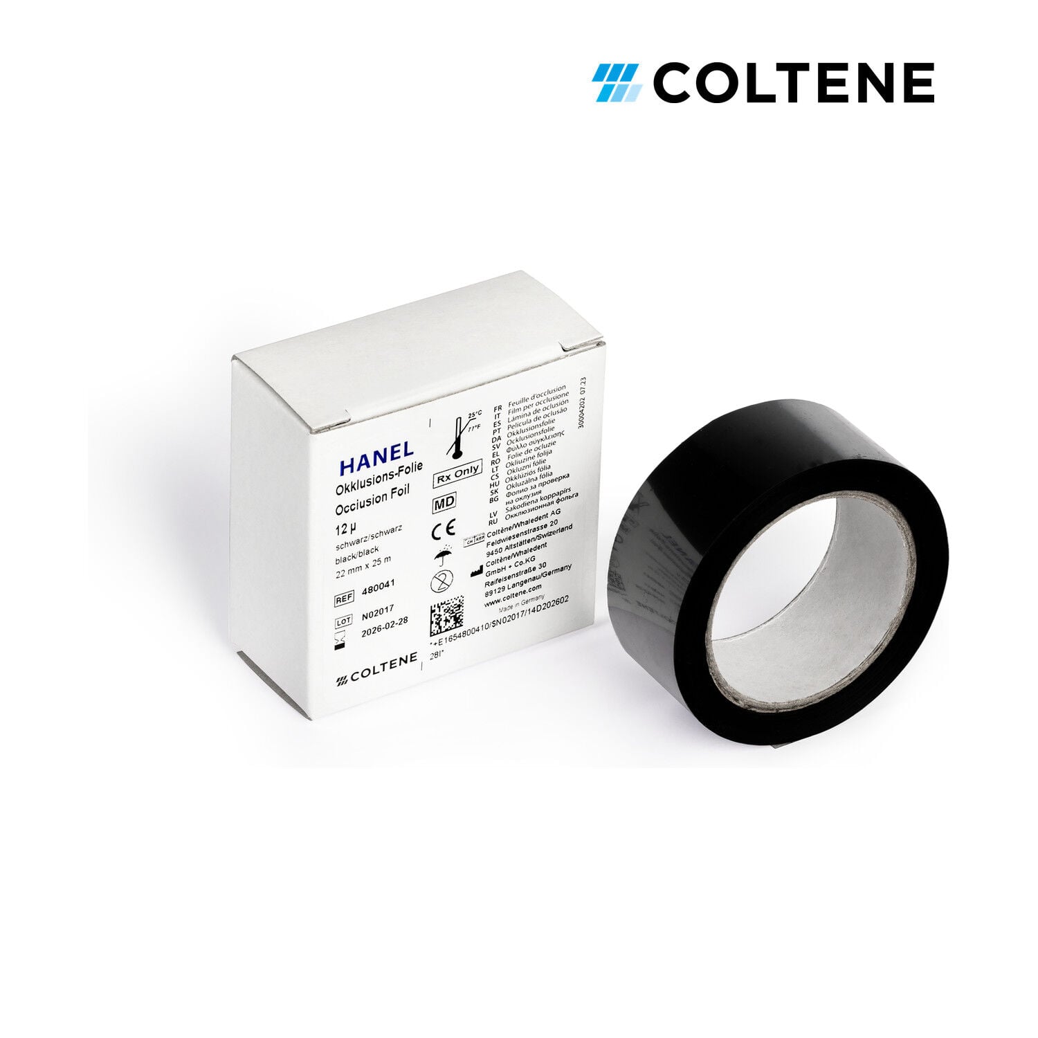 Coltene Hanel oklüzyon folyosu 12 µ, çift taraflı, 22 mm × 25 m, siyah