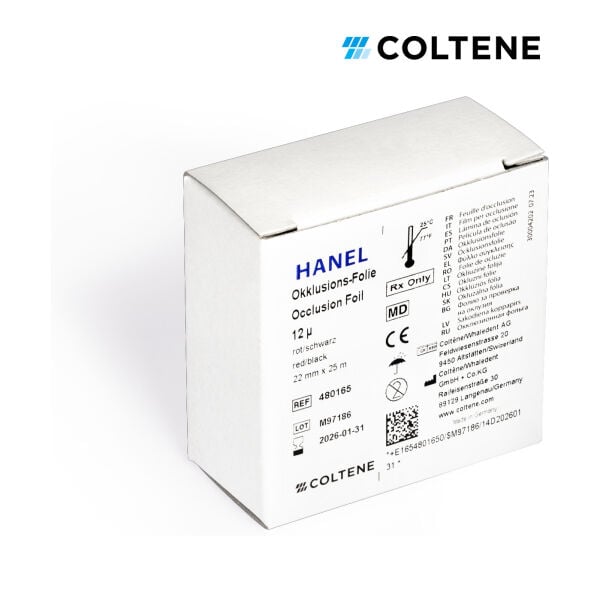 Coltene Hanel oklüzyon folyosu 12 µ, çift taraflı, 22 mm × 25 m, kırmızı / siyah (ambalaj)