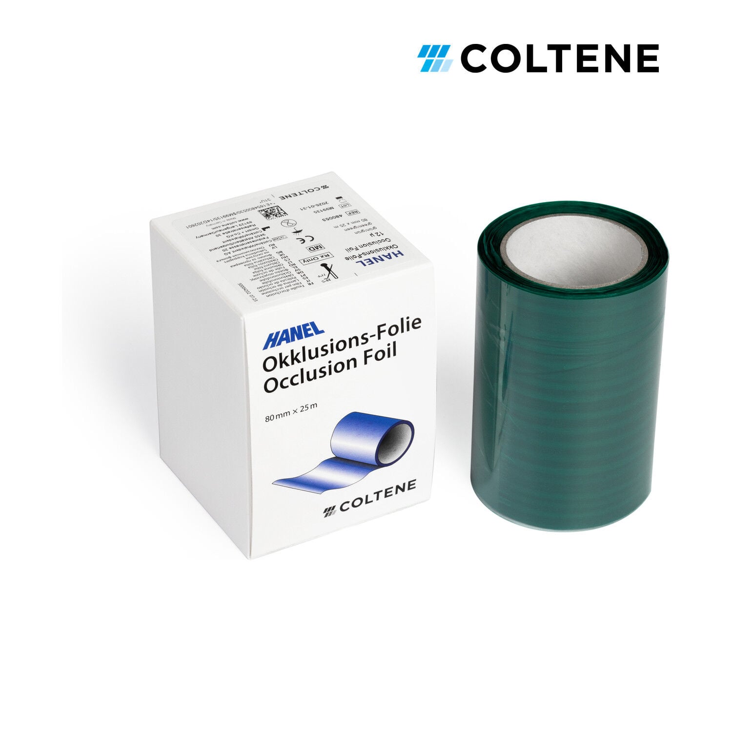 Coltene Hanel oklüzyon folyosu 12 µ, çift taraflı, 80 mm × 25 m, yeşil