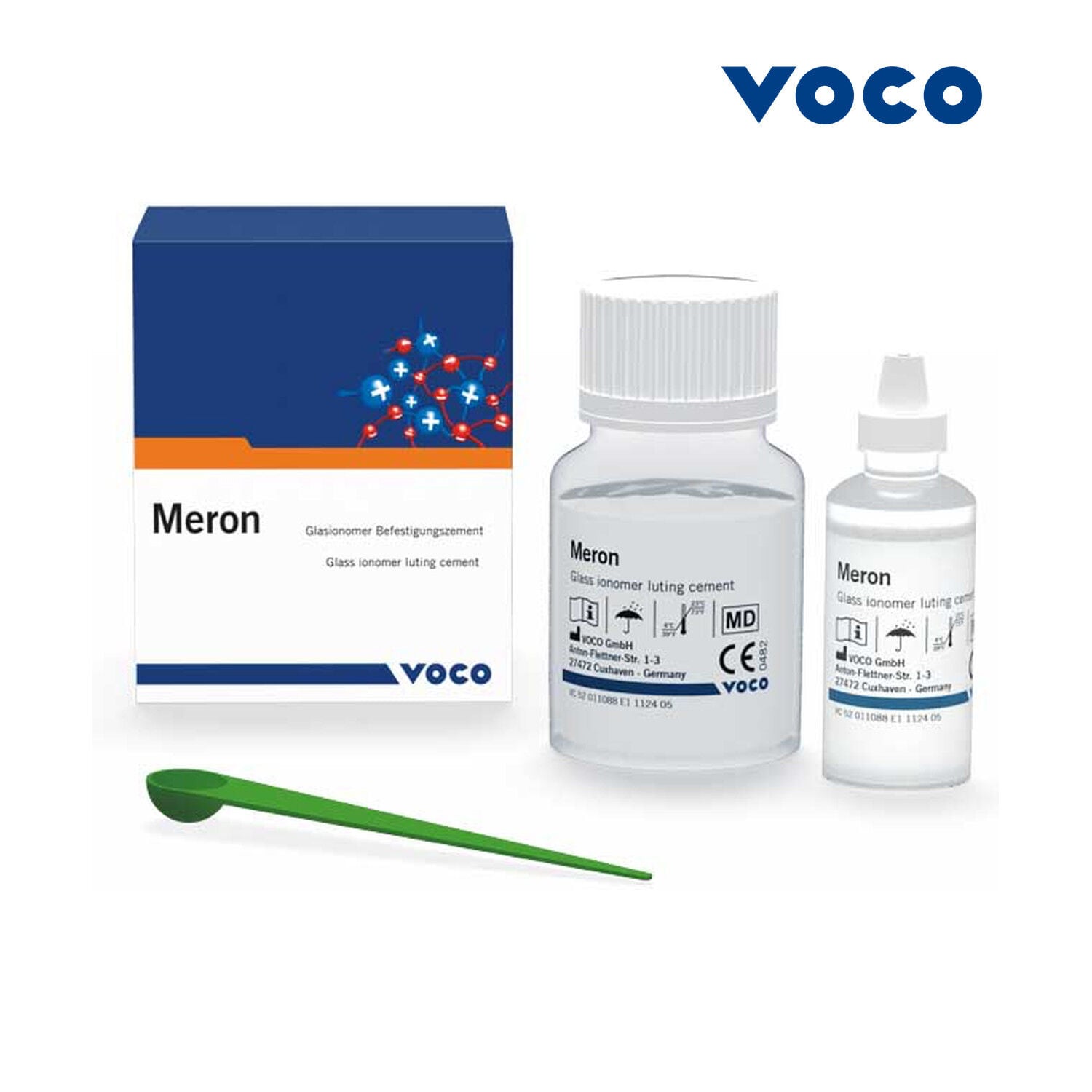 VOCO Meron cam iyonomer yapıştırma simanı toz/likit set, 35 g toz ve 15 ml likit