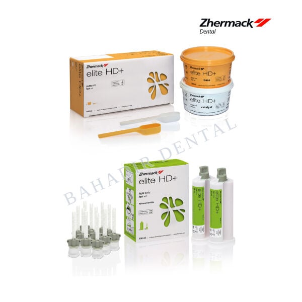 Zhermack Elite HD+ A tipi silikon ölçü seti: Putty Soft Fast 2 × 250 ml ve Light Body Fast 2 × 50 ml kartuş