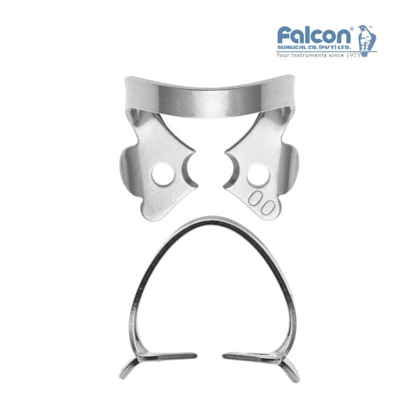Falcon kanatlı rubber dam klempi #00, paslanmaz çelik