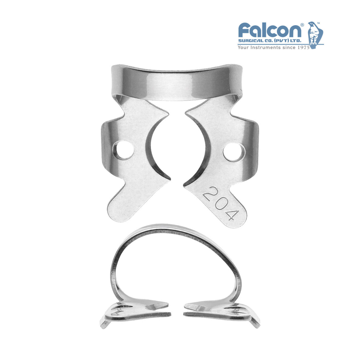Falcon kanatlı rubber dam klempi #204, paslanmaz çelik