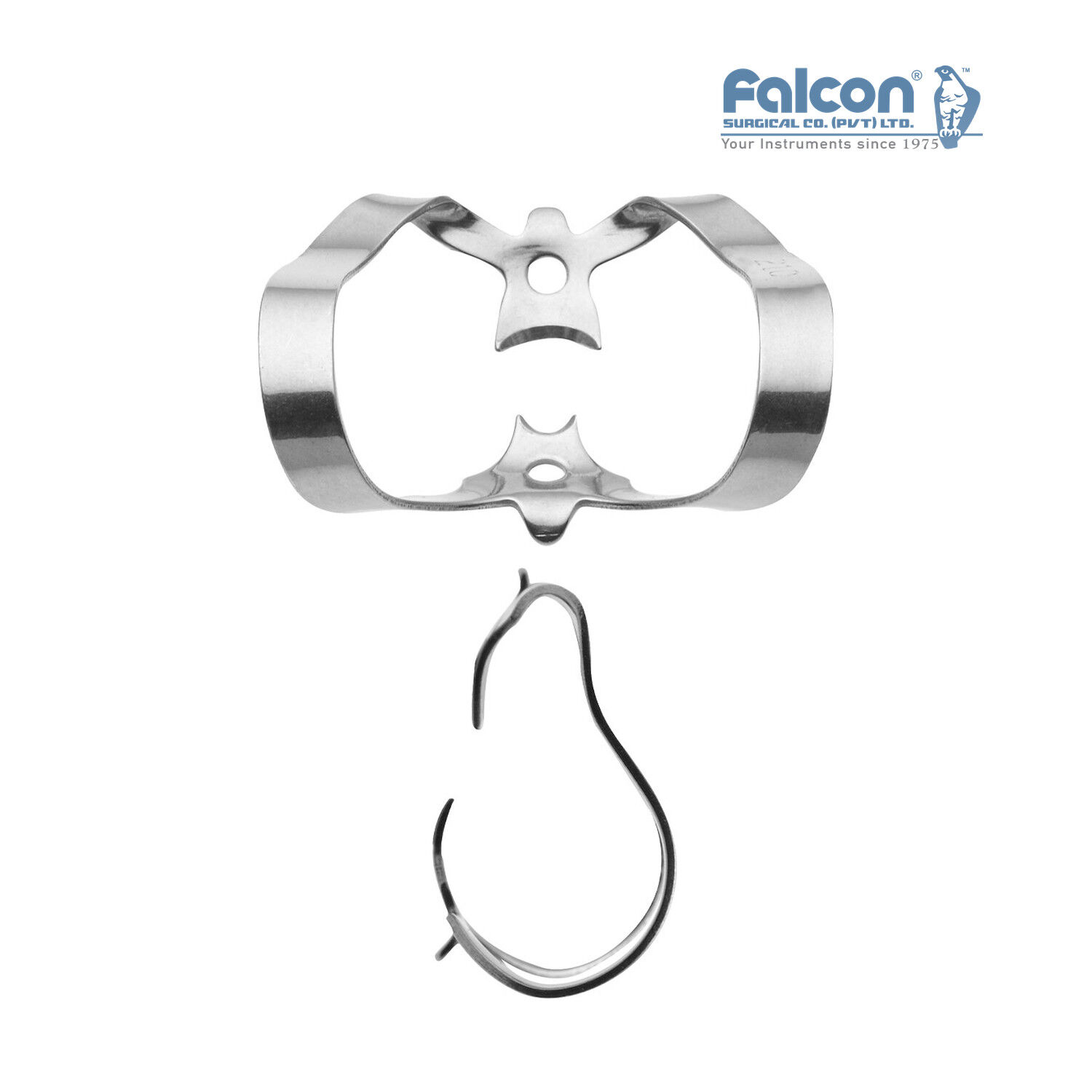 Falcon kanatlı rubber dam klempi #210, paslanmaz çelik