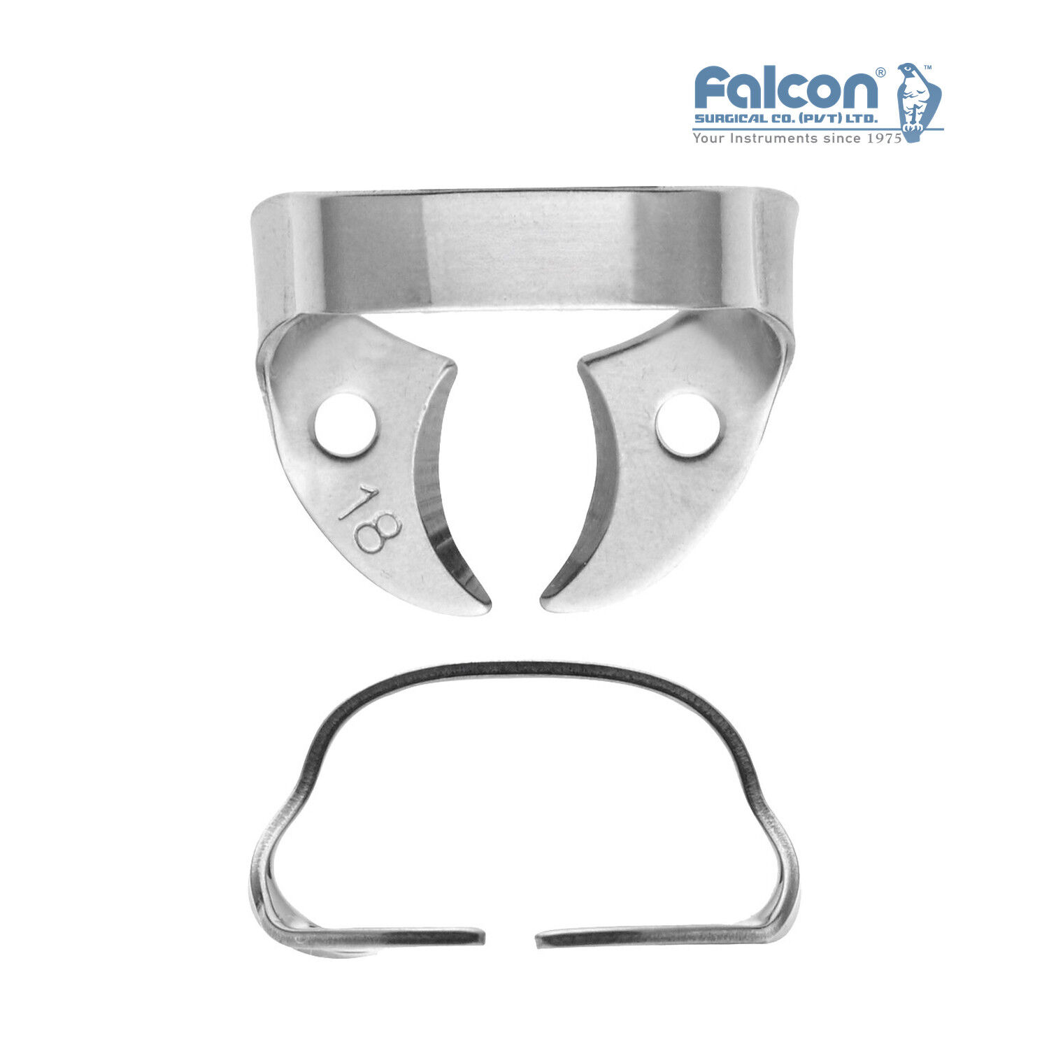 Falcon kanatsız rubber dam klempi #18, paslanmaz çelik