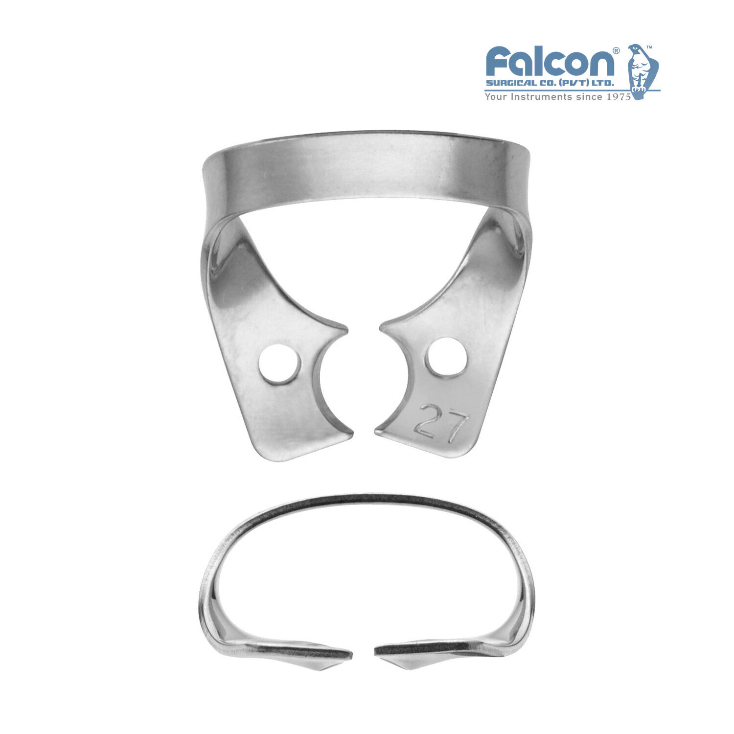 Falcon kanatsız rubber dam klempi #27, paslanmaz çelik