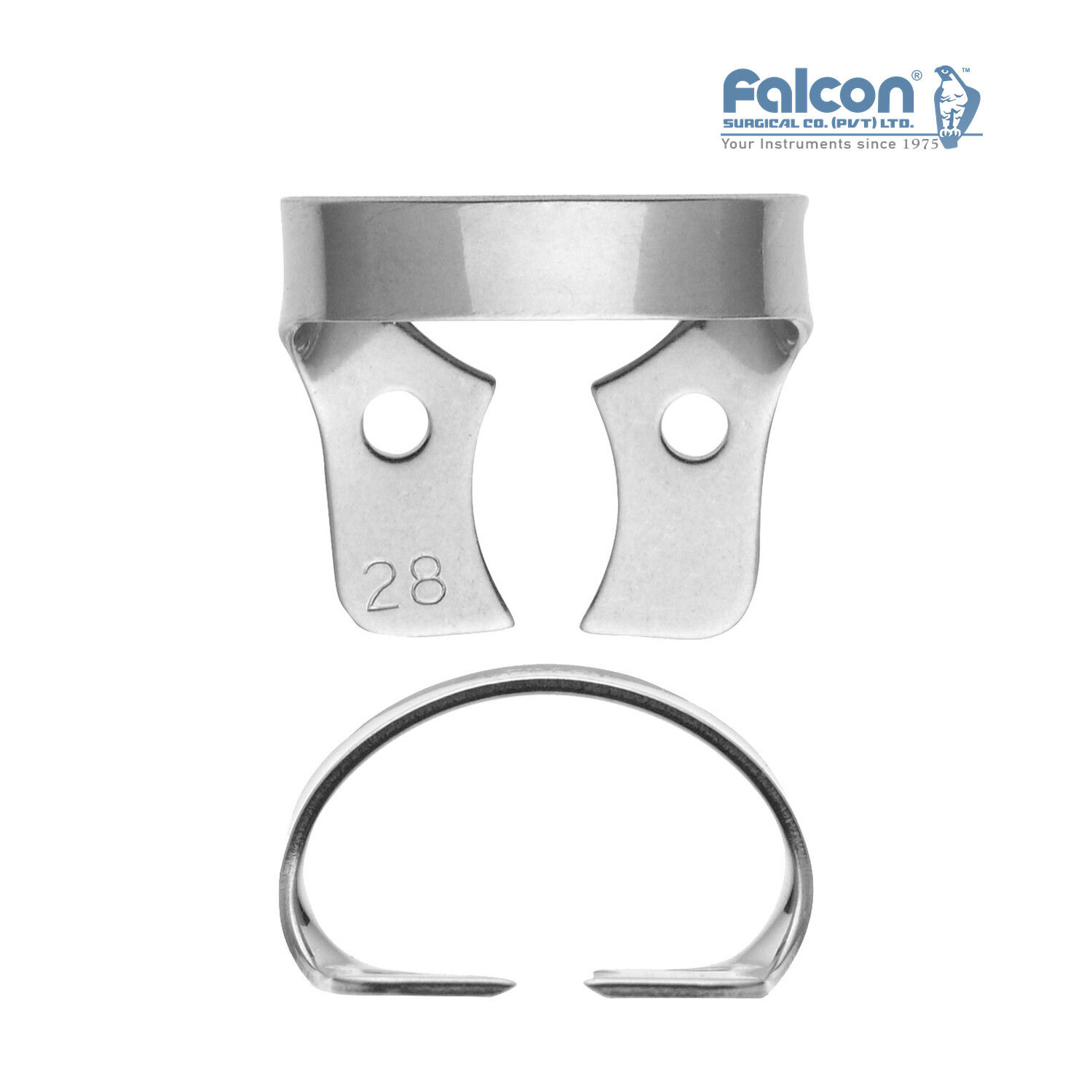 Falcon kanatsız rubber dam klempi #28, paslanmaz çelik