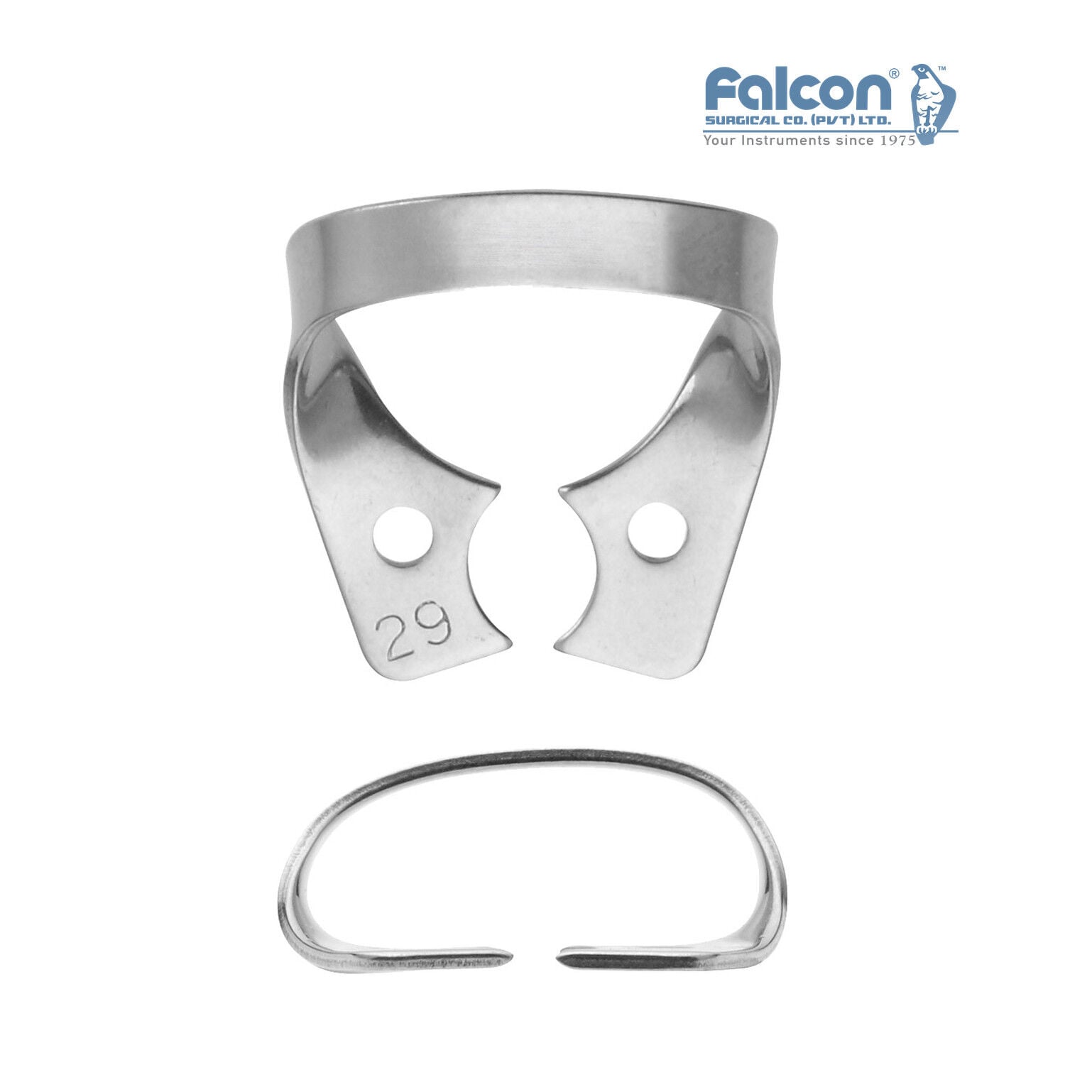 Falcon kanatsız rubber dam klempi #29, paslanmaz çelik