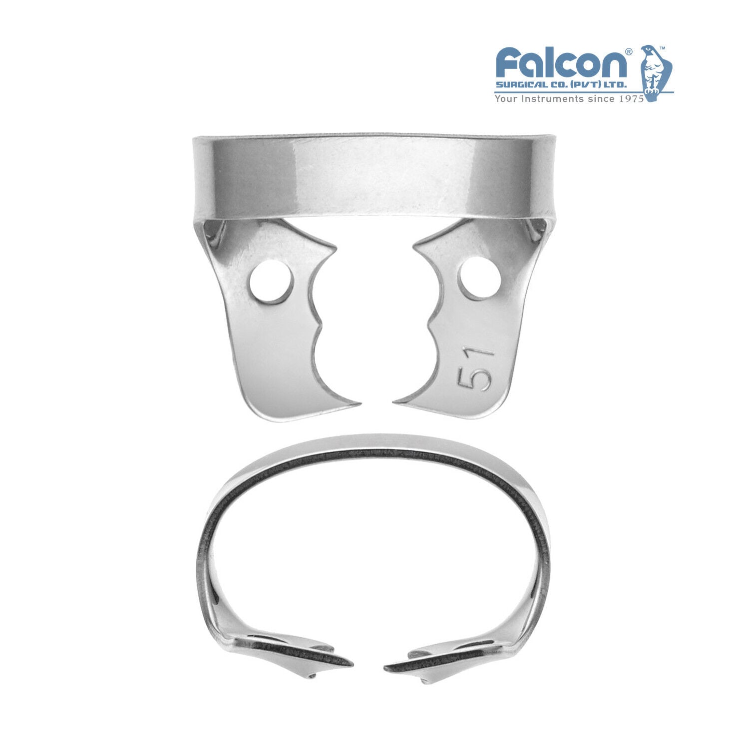 Falcon kanatsız rubber dam klempi #51, paslanmaz çelik