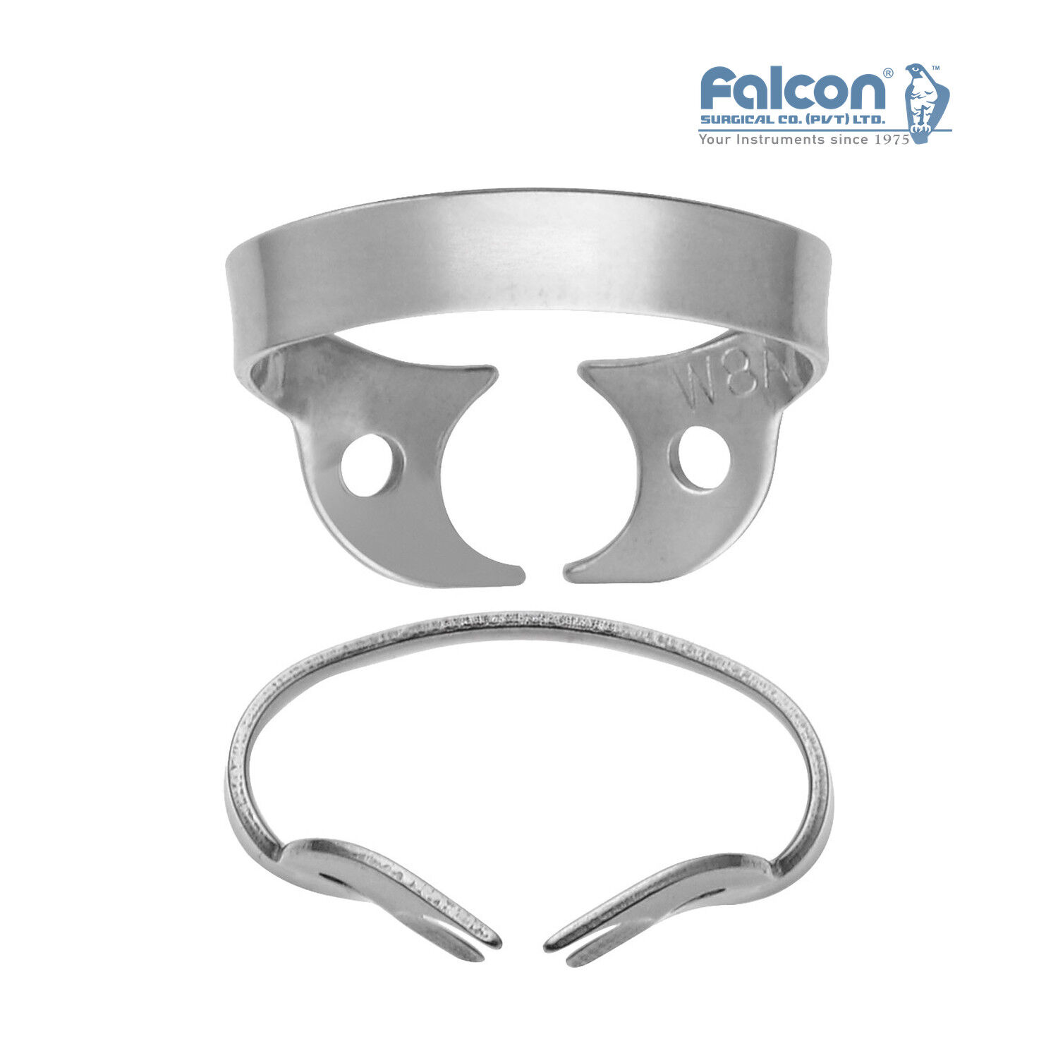 Falcon kanatsız rubber dam klempi #W8A, paslanmaz çelik