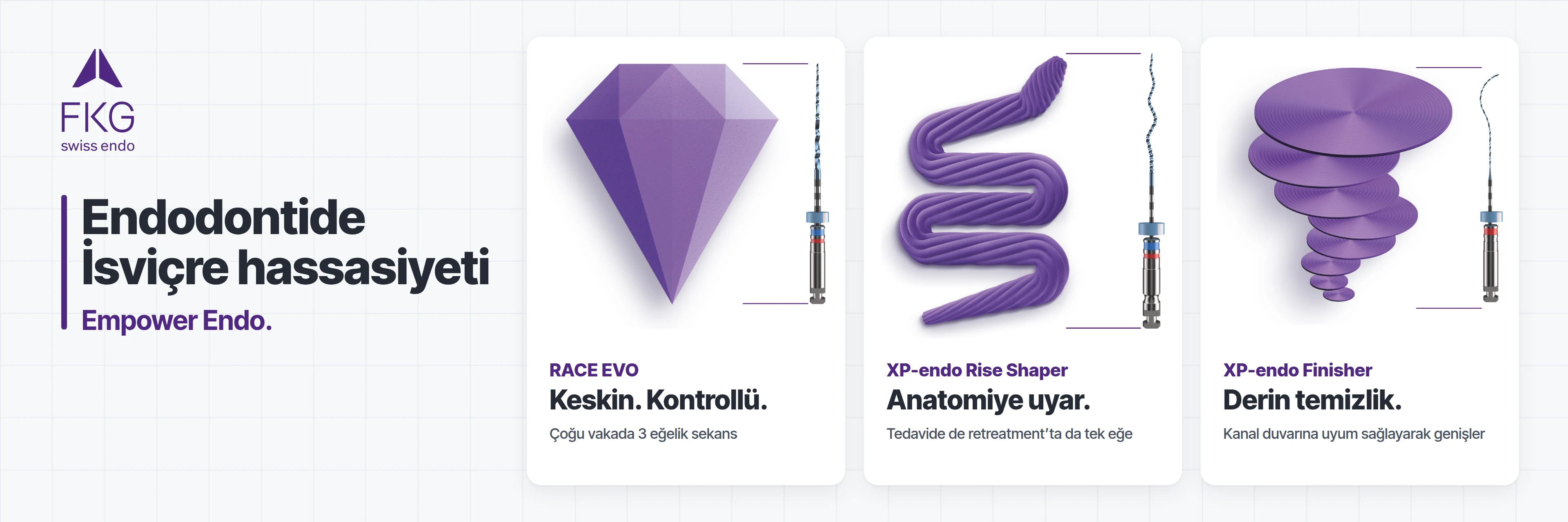 FKG imza eğeleri: XP-endo, Race Evo ve TotalFill